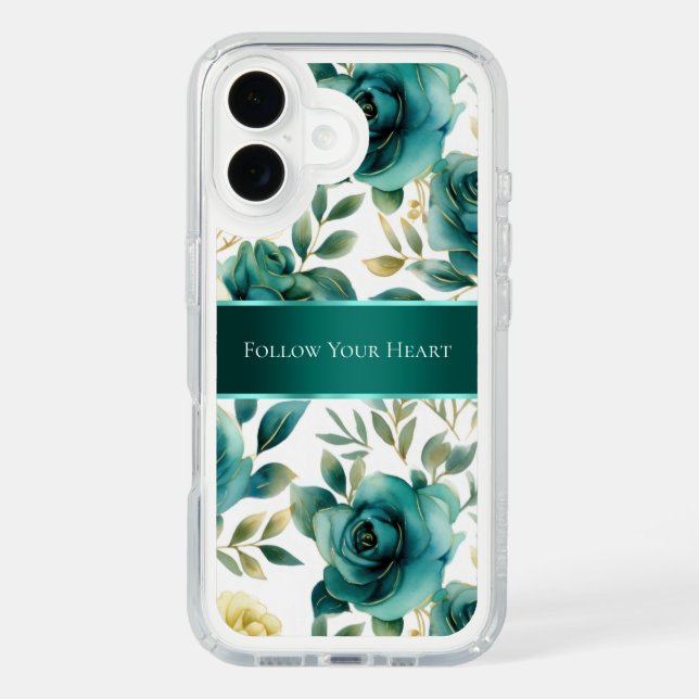 Romantic Teal Green Cream Rose Floral Speck iPhone Case (Front)