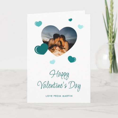 Romantic Teal Hearts Photo Valentines Day Card