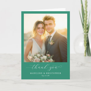 Romantic Teal Photo Letterpress Thank You Card