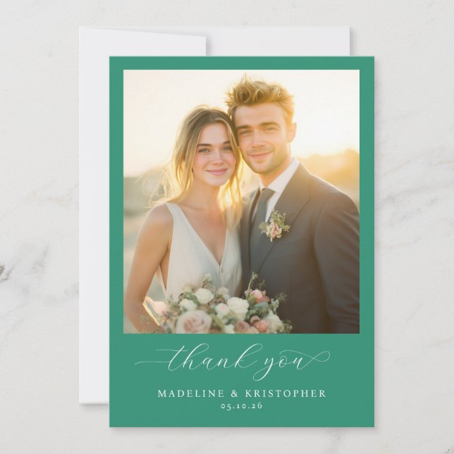 Romantic Teal Photo Thank You Card (Front)