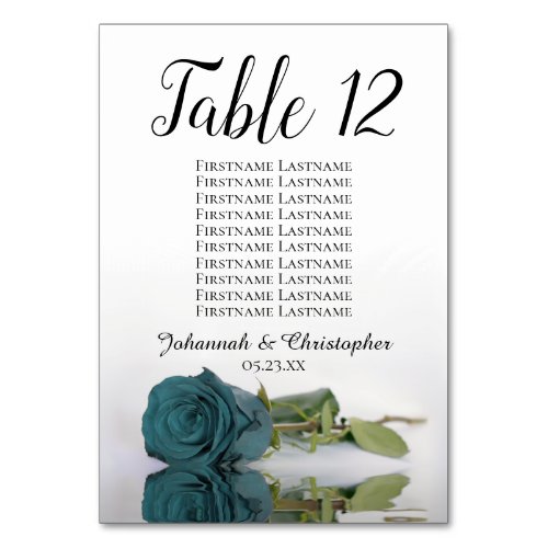 Romantic Teal Rose Elegant Wedding Seating Chart Table Number