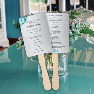 Romantic Teal Roses on Silver Wedding Program