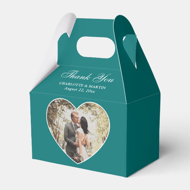 Romantic Teal Wedding Photo Favor Boxes (Front Side)