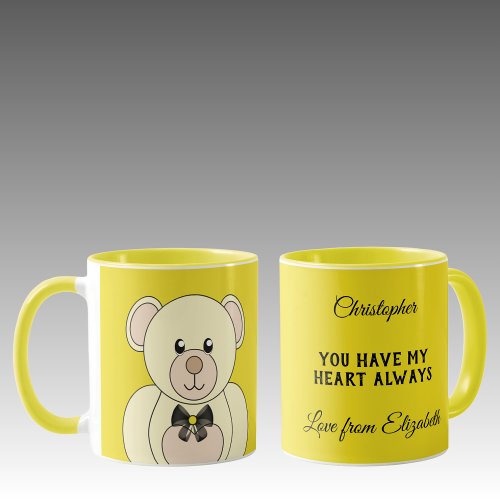 Romantic teddy bear add a message yellow mug