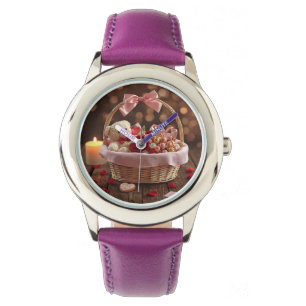 Romantic Teddy Rose Valentines Day Leather Strap Watch