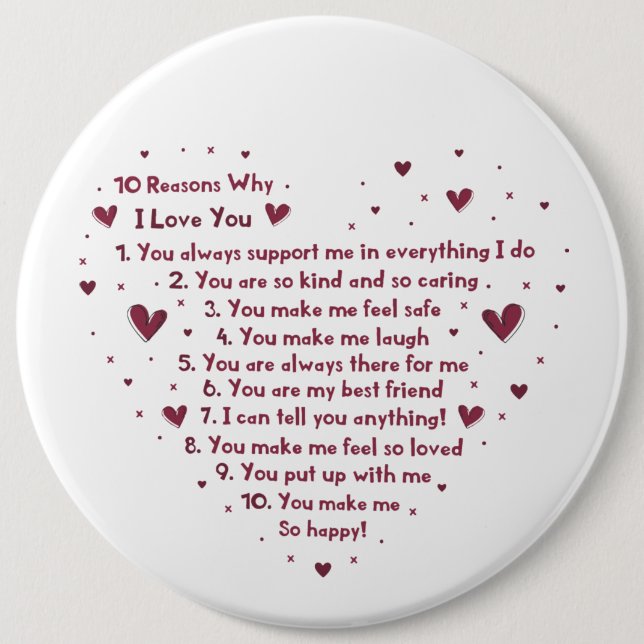 romantic ten reasons why Valentine Holiday Button (Front)