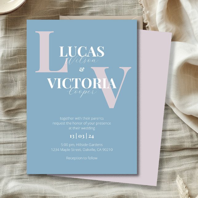 Romantic Tender Dusty Blue and Blush Wedding Invitation (Creator Uploaded)
