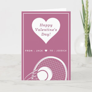 Romantic Tennis Valentines Day Racket Ball & Names Holiday Card