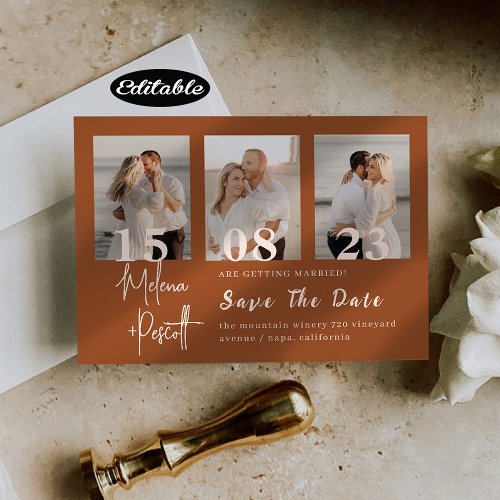 Romantic Terracotta Photo Collage Save The Date Invitation