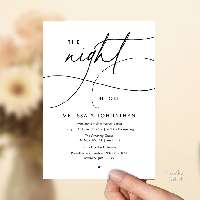Romantic The Night Before Wedding Rehearsal Dinner Invitation (Romantic The Night Before Wedding Rehearsal Dinner Invitation card in black and white)