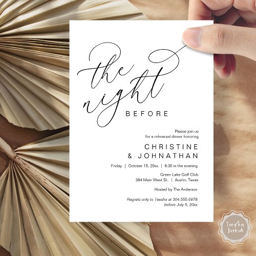 Romantic The Night Before Wedding Rehearsal Dinner Invitation