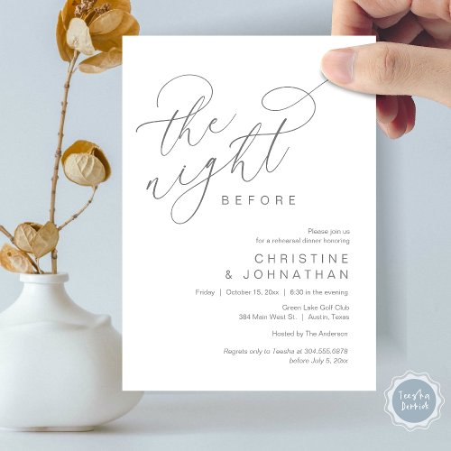 Romantic The Night Before Wedding Rehearsal Dinner Invitation