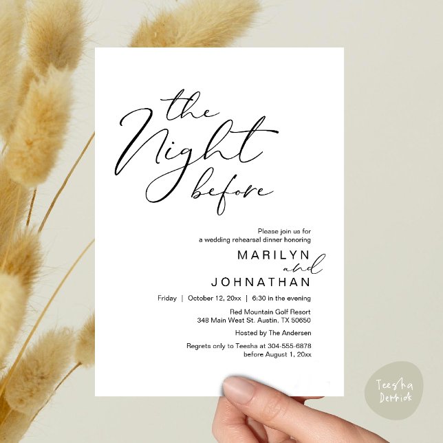 Romantic The Night Before Wedding Rehearsal Dinner Invitation (Romantic The Night Before Modern Wedding Rehearsal Dinner Invitation Card PDF Black White)