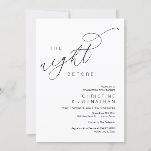 Romantic The Night Before Wedding Rehearsal Dinner Invitation