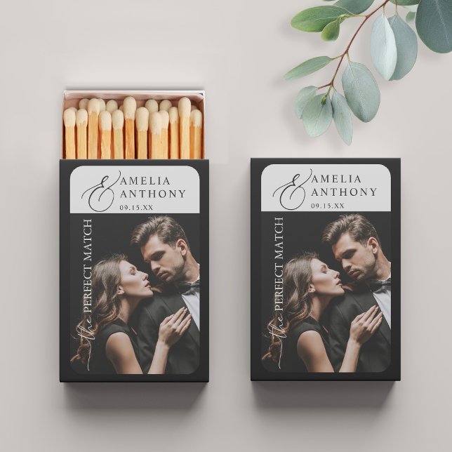 Romantic The Perfect Match Photo Wedding Favor  (Romantic The Perfect Match Photo Wedding Favor Shown in Black)