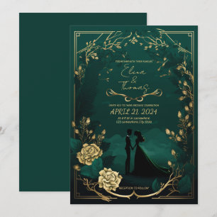 Romantic theme in Emerald Green and Golden details Invitation