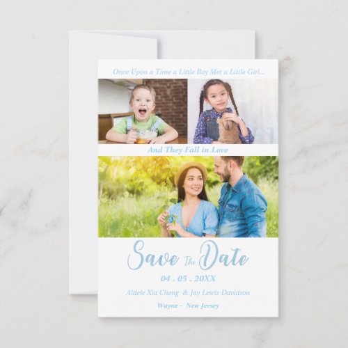 Romantic Three Photos Blue Jeans Engaged Couple Save The Date