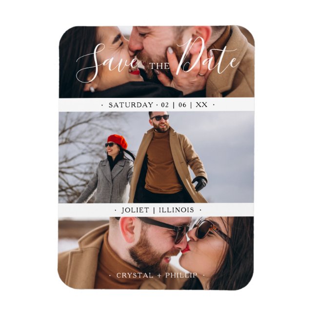 Romantic Three Wedding Engagement Photos Collage Magnet (Vertical)