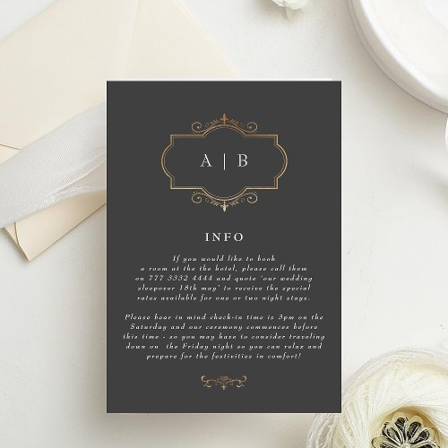 romantic traditional gold monogram wedding enclosure card