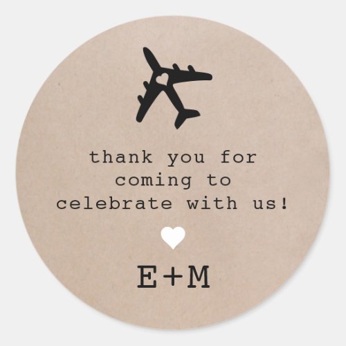 Romantic Travel Theme Airplane Thank You Classic Round Sticker