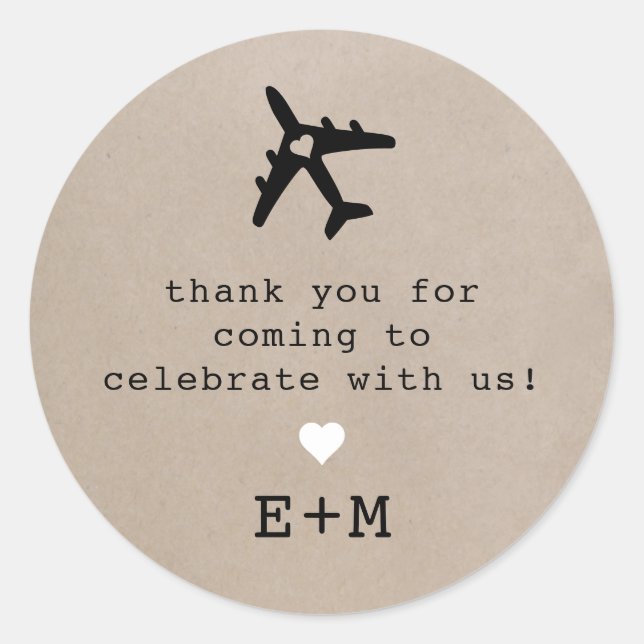 Romantic Travel Theme Airplane Thank You Classic Round Sticker (Front)