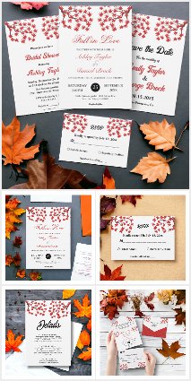 Romantic Tree Red Fall Leaves Wedding Collection