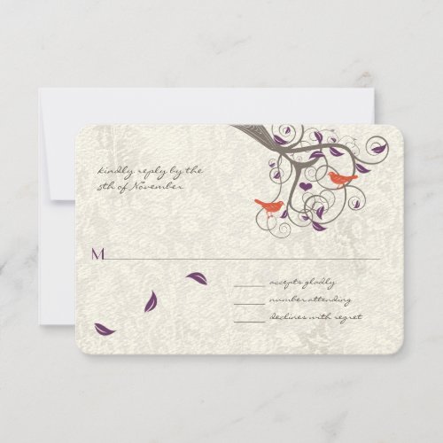 Romantic Tree Swirl Lovebirds Wedding RSVP