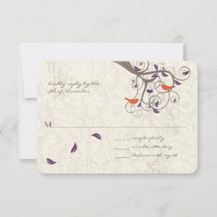 Romantic Tree Swirl Lovebirds Wedding RSVP Card