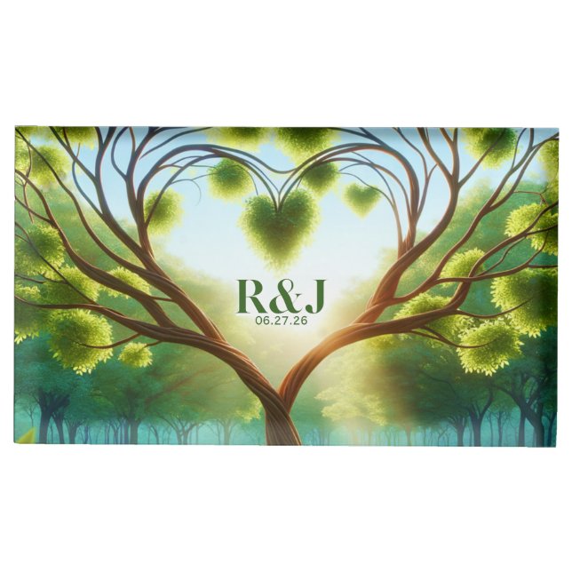 Romantic Tree Wedding Couple Monogram table Place Card Holder (Front)