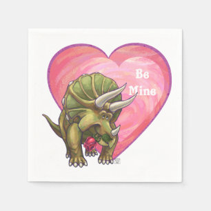 Romantic Triceratops Be Mine Paper Napkins
