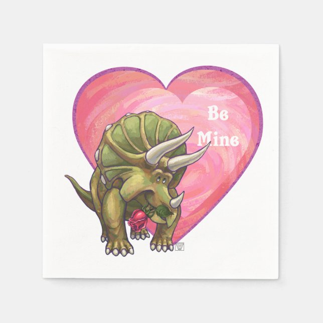 Romantic Triceratops Be Mine Paper Napkins (Front)