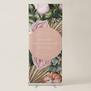 Romantic Tropical Floral soft Pink Green peach Retractable Banner