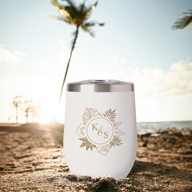 Romantic Tropical Greenery Wedding Thermal Wine Tumbler (Creator Uploaded)