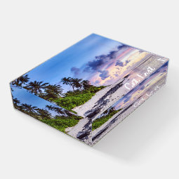 Romantic Tropical Island Beach Sunset Paperweight | Zazzle