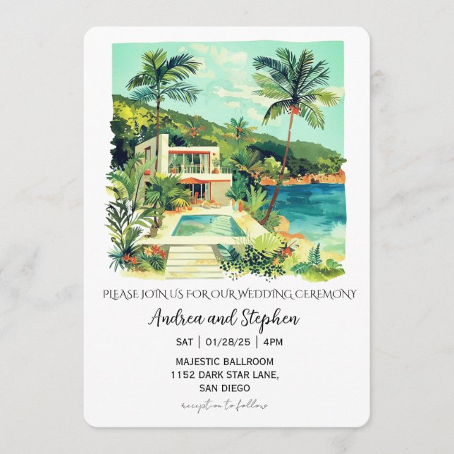 Romantic Tropical Island Wedding Invitation (Front)
