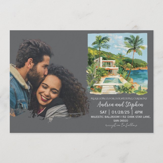 Romantic Tropical Island Wedding Invitation (Front)