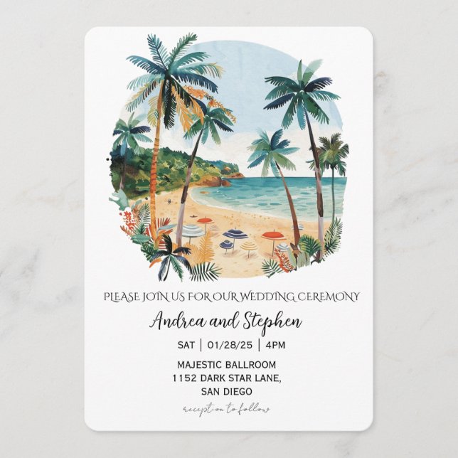 Romantic Tropical Island Wedding Invitation (Front)
