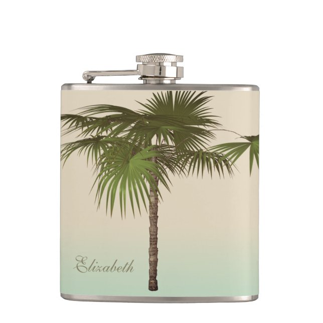 Romantic Tropical Palm Tree -Personalized Hip Flask (Front)