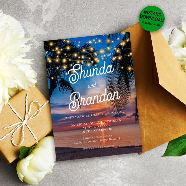 Romantic Tropical Summer Beach Wedding Invitation (Creator Uploaded)