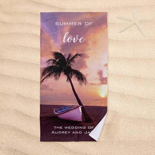 Romantic Tropical  Sunset Beach Towel
