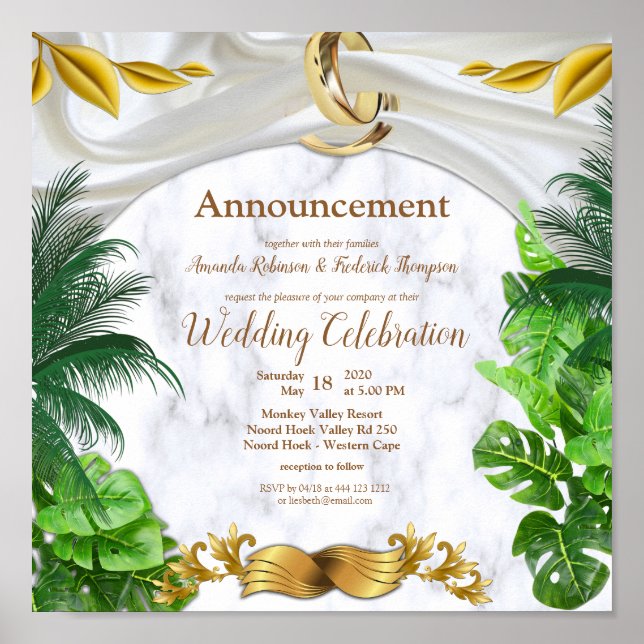 Romantic Tropical Wedding Announcement Poster (Front)