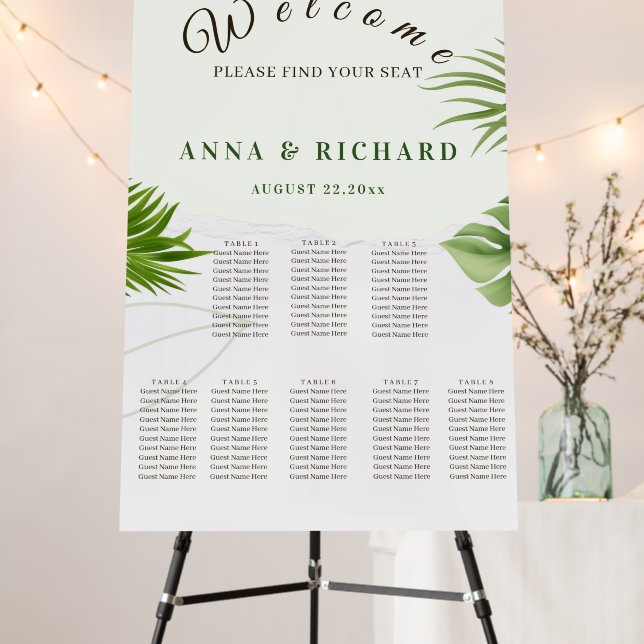 Romantic Tropical Wedding Foam Board Seating Chart (In Situ (Stand))