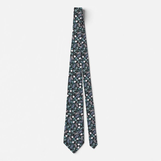 Romantic Tulip Night Garden floral pattern Neck Tie (Front)