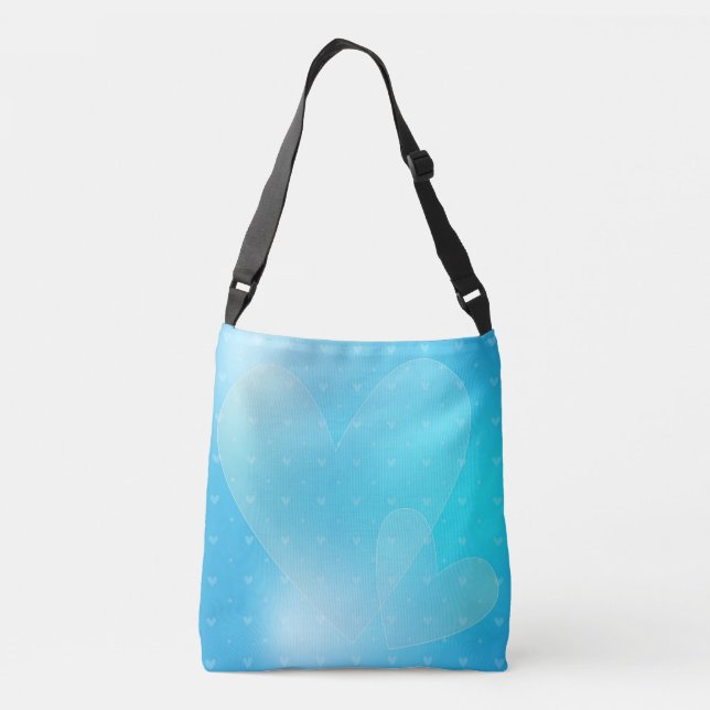 Romantic turqoise pastel hearts design crossbody bag (Back)