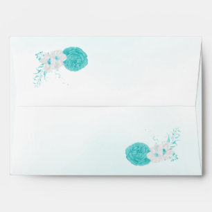 romantic turquoise and white flowers wedding envelope