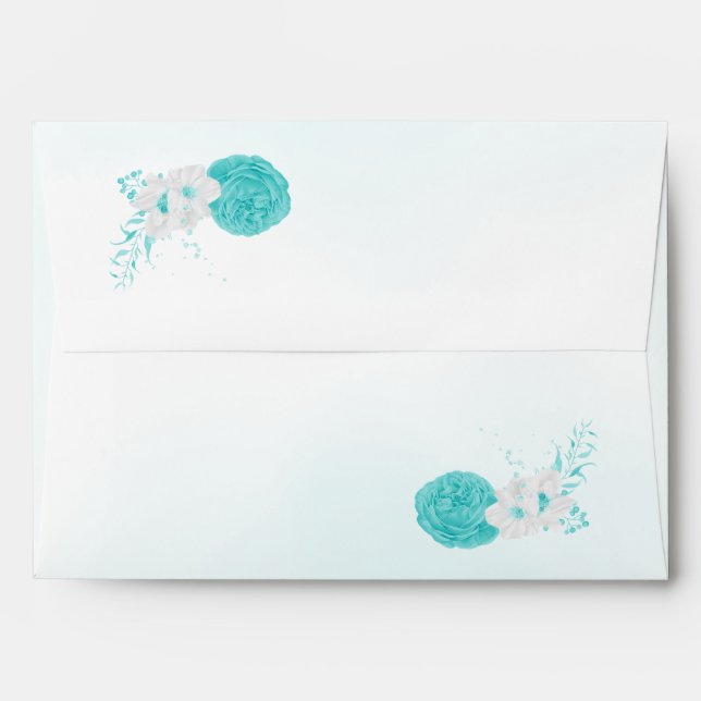 romantic turquoise and white flowers wedding envelope (Back (Top Flap))