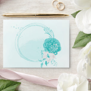 romantic turquoise and white flowers wedding envelope