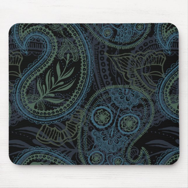 Romantic Turquoise, Blue & Green Paisley Mouse Pad (Front)