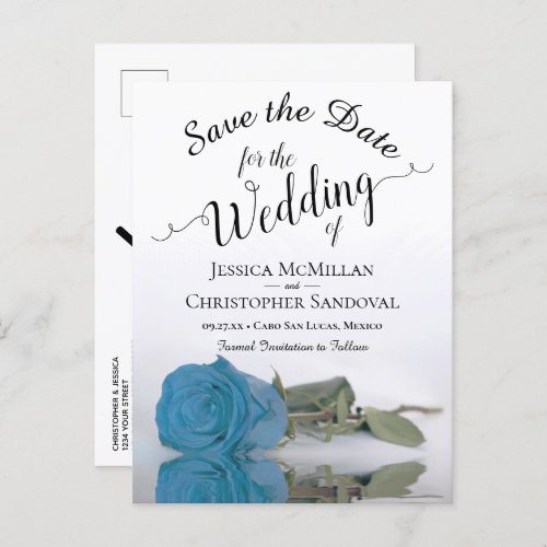 Romantic Turquoise Blue Rose Wedding Save the Date Announcement Postcard