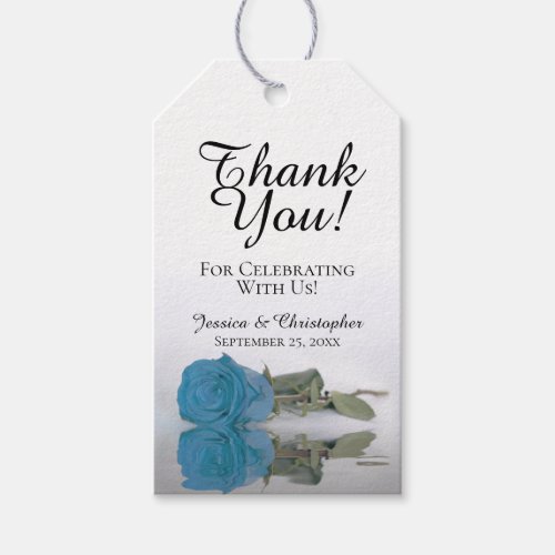 Romantic Turquoise Blue Rose Wedding Thank You Gift Tags